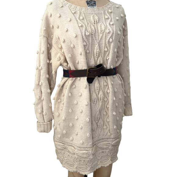 Black Sheep of Rye Sweater‎ Tunic Ivory Fisherman Cable Wool England sz M/L - Picture 3 of 6